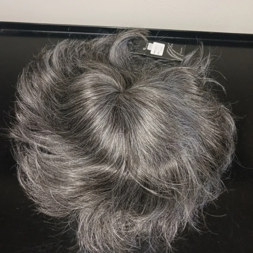 Ning's Wigs Mens Toupee Model M100 Color 1BASH50 Salt and Pepper Hairpiece‎ NEW